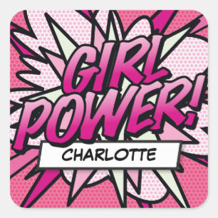 Your Name GIRL POWER Fun Retro Comic Book Pop Art Square Sticker