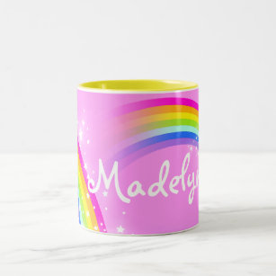 "Your name" girls rainbow light pink mug