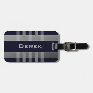 Your Name & Grey Navy Blue Stripes Luggage Tags