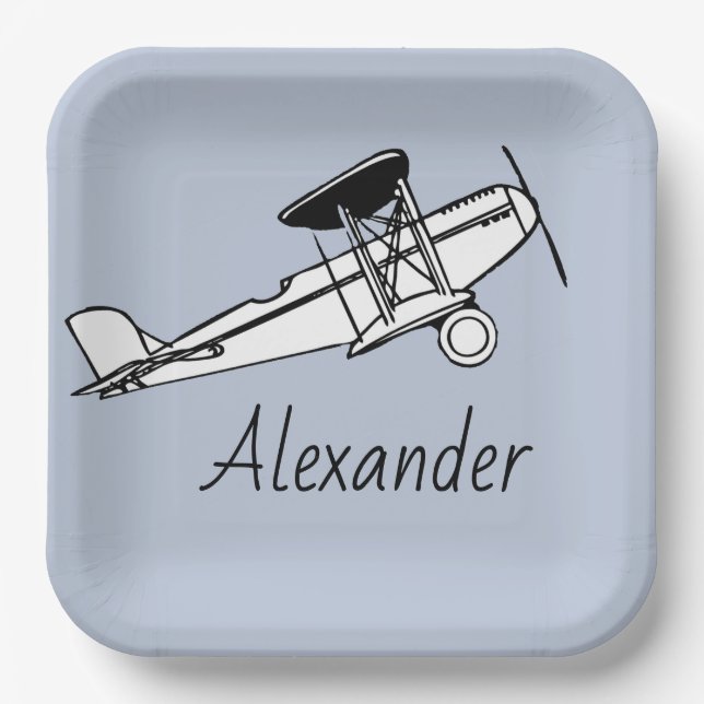 Your Name Here Boy Vintage Aeroplane Dinner Plate (Front)