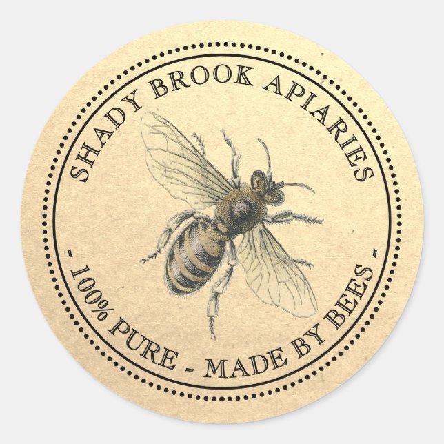 Your Name Here Custom Apiary Beekeeper Colour Bee Classic Round Sticker (Front)