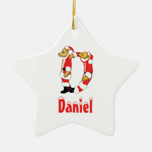 Your Name Here! Custom Letter D Teddy Bear Santas Ceramic Tree Decoration