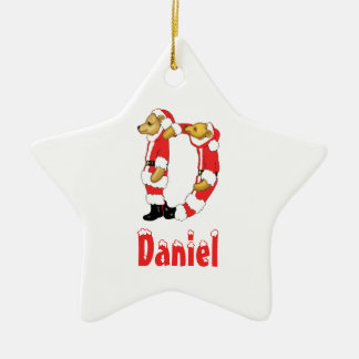 Your Name Here! Custom Letter D Teddy Bear Santas Ceramic Tree Decoration