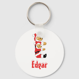 Your Name Here! Custom Letter E Teddy Bear Santas Key Ring