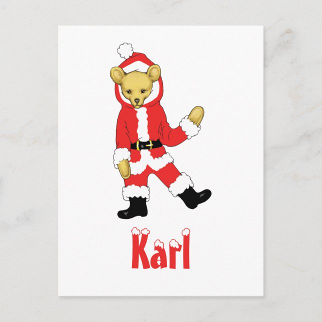 Your Name Here! Custom Letter K Teddy Bear Santas Holiday Postcard (Front)