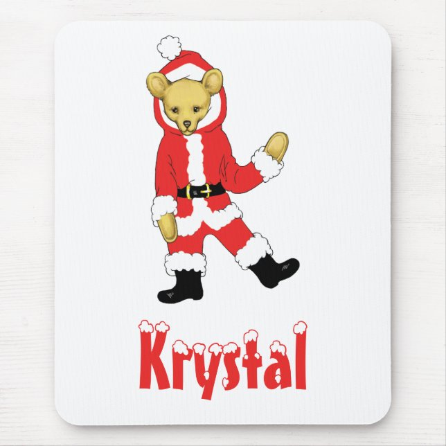 Your Name Here! Custom Letter K Teddy Bear Santas Mouse Pad (Front)