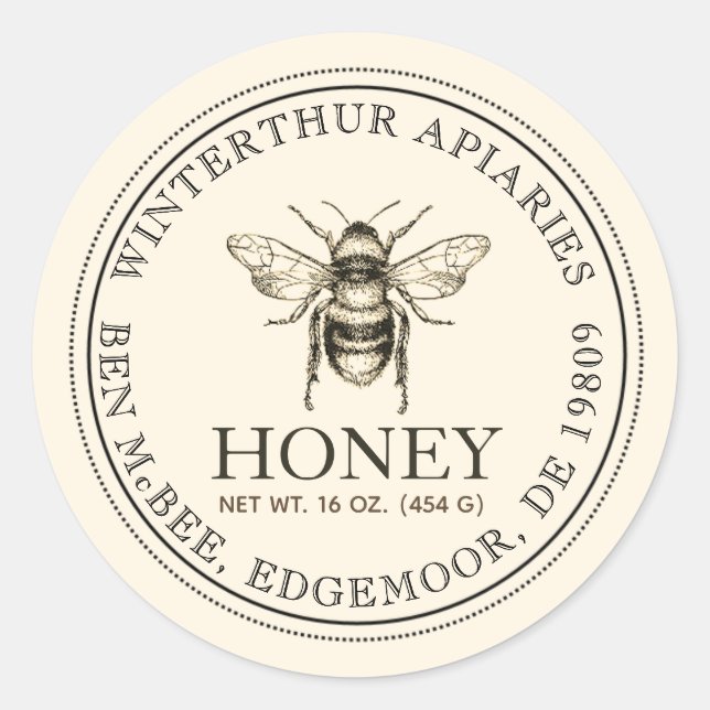 Your Name Here Editable White Honey Jar Bee Label (Front)