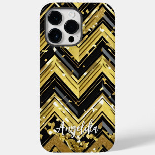 Your Name Here in Chevron Black and Gold Case-Mate iPhone 14 Pro Max Case
