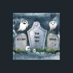 Your Name Here Spooky Creepy Halloween  Canvas Print<br><div class="desc">Add this fun and creepy Halloween themed indoor party decoration monogrammed with your name or funny saying. Spooky flying ghosts,  tombstones with funny sayings,  skulls,  spider web,  spider and graveyard scene. Fun way to decorate your office or home.</div>