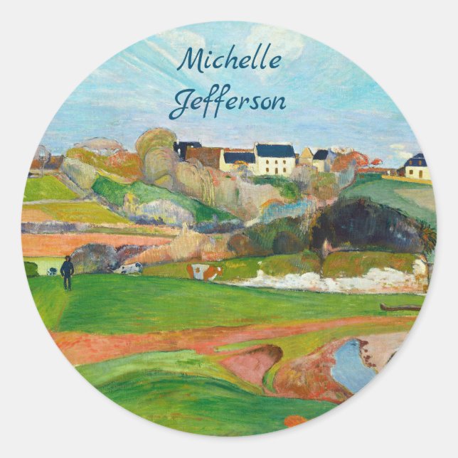 Your Name Impressionist Pastoral Painting Gauguin Classic Round Sticker (Front)