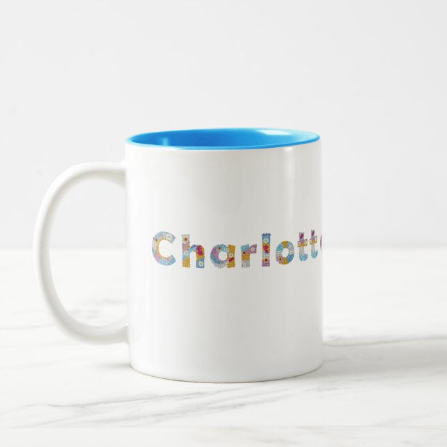 Your name in artsy floral letters / Charlotte Two-Tone Coffee Mug (Left)