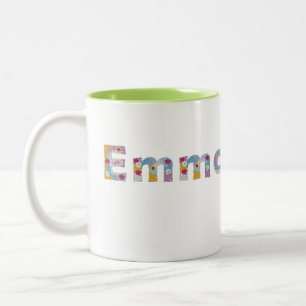 Your name in artsy floral letters / Emma Two-Tone Coffee Mug