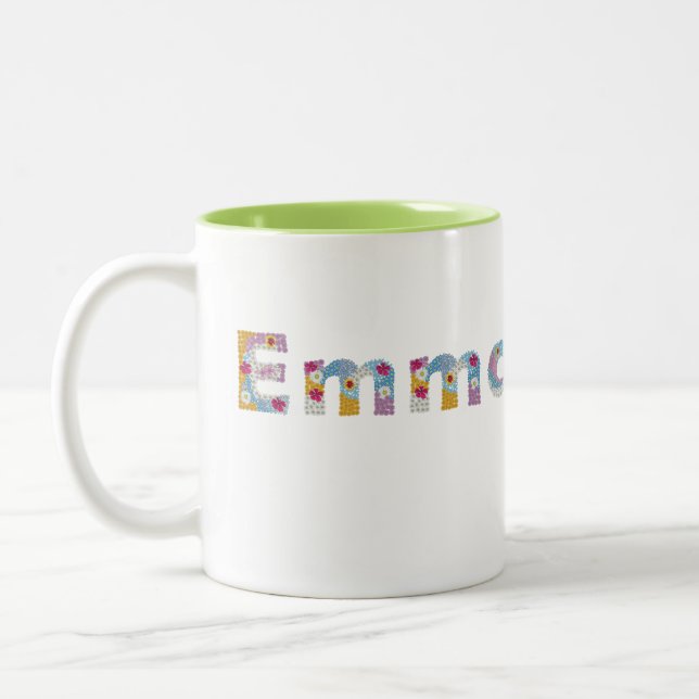 Your name in artsy floral letters / Emma Two-Tone Coffee Mug (Left)