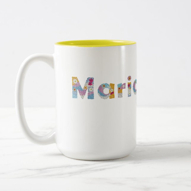 Your name in artsy floral letters / Maria Two-Tone Two-Tone Coffee Mug (Left)
