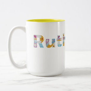 Your name in artsy floral letters / Ruth Two-Tone Coffee Mug
