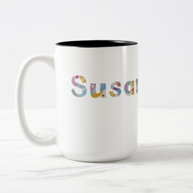 Your name in artsy floral letters / Susan Two-Tone Two-Tone Coffee Mug (Left)