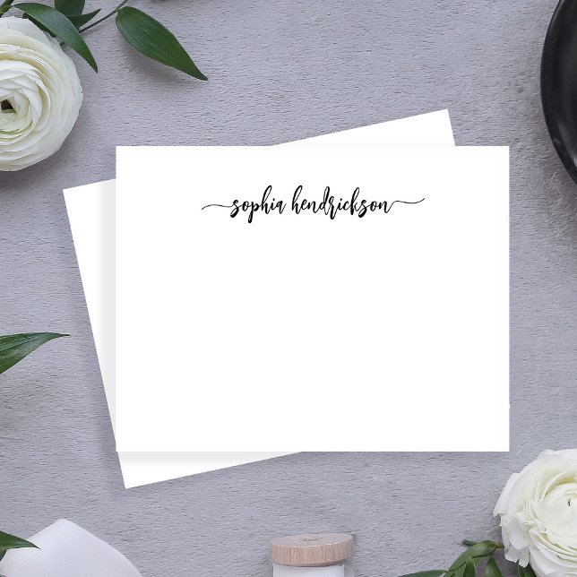 Your Name in Modern Script | Black and White Card (Minimalist note cards with modern script)