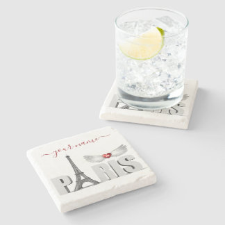 Your Name in Paris Eiffel Tower Heart Angel Wings Stone Coaster