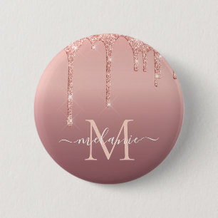 Your Name Letter Button Rose Gold Blush Glitter
