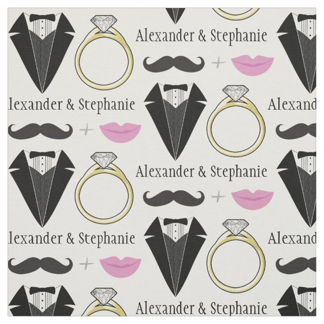 Your Name Lips Moustache Ring Tuxedo Wedding Fabric (Swatch)