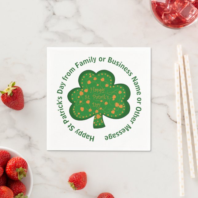 Your Name Message St Patricks Day Green Shamrock Napkin (Insitu)