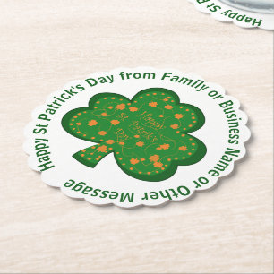 Your Name Message St Patricks Day Green Shamrock Paper Coaster