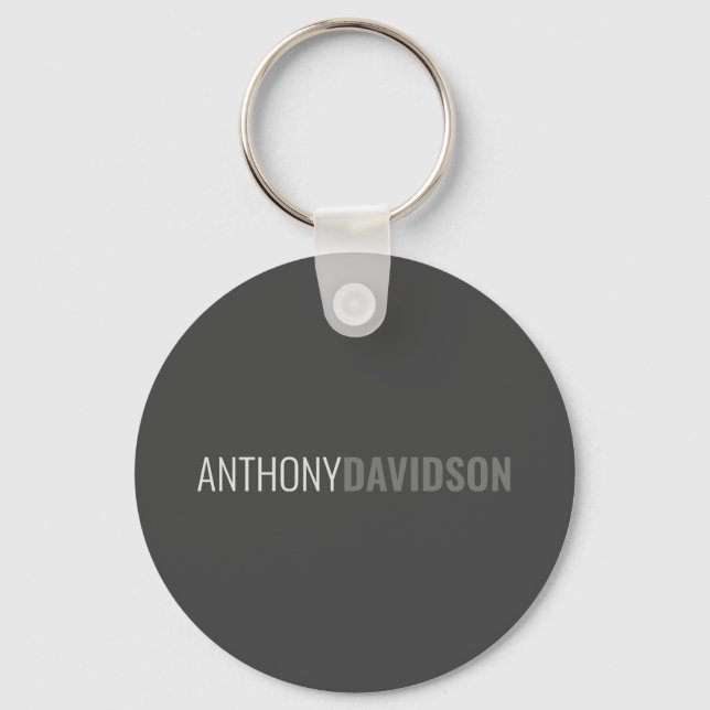 Your Name Minimalist Elegant Professional Grey Key Ring (Front)