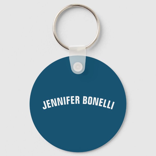 Your name minimalist modern ocean blue color key ring (Front)