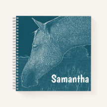 Your Name Modern Horse White on Blue Green Teal