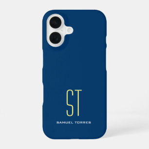 Your name modern plain simple blue yellow monogram iPhone 16 case