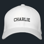 Your Name | Modern Stylish Classic Athletic Black Embroidered Hat<br><div class="desc">A custom name design in a contemporary college block typography in a modern minimalist bold style with simple black embroidery. This design is easy to personalise to create a perfect one of a kind gift for a loved one!</div>