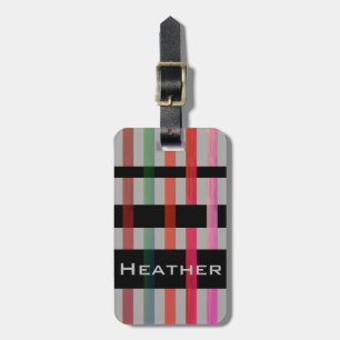 Your Name & Modern Weaving Colourful Stripes/Grey Luggage Tag