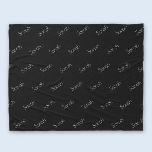 Your Name Modern White Typeface on Black Fleece Blanket
