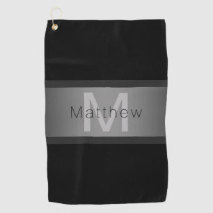 Your Name & Monogram   Black & Grey Golf Towel