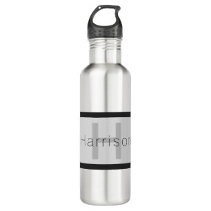 Your Name & Monogram   Greys & Faux Silver Look 710 Ml Water Bottle
