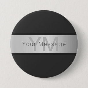 Your Name & Monogram   Greys & Faux Silver Look 7.5 Cm Round Badge