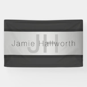 Your Name & Monogram Greys & Faux Silver Look Banner