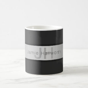 Your Name & Monogram Greys & Faux Silver Look Coffee Mug