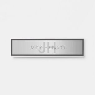 Your Name & Monogram Greys & Faux Silver Look Door Sign
