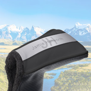 Your Name & Monogram Greys & Faux Silver Look Golf Head Cover
