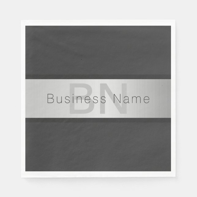 Your Name & Monogram | Greys & Faux Silver Look Napkin (Front)
