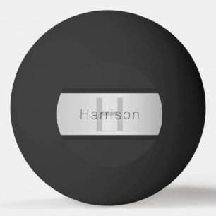 Your Name & Monogram Greys & Faux Silver Look Ping Pong Ball