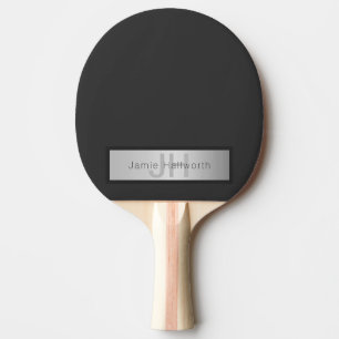 Your Name & Monogram Greys & Faux Silver Look Ping Pong Paddle
