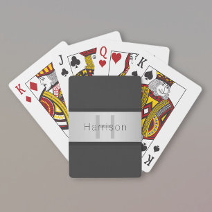 Your Name & Monogram   Greys & Faux Silver Look Playing Cards