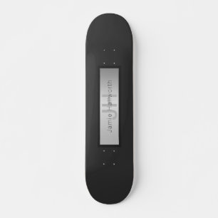 Your Name & Monogram   Greys & Faux Silver Look Skateboard