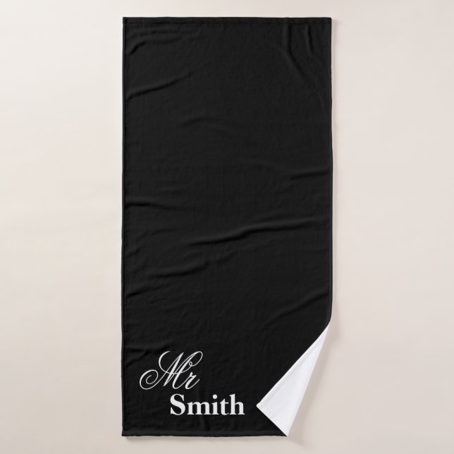 Your Name Mr Smith White Typography Black Bath Towel (Bath Towel)