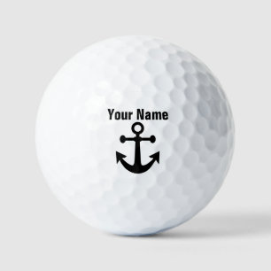 Your Name Nautical Anchor Black White Monogram  Golf Balls