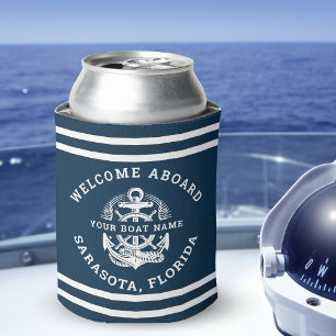Your Name of Boat Vintage Anchor Can Cooler