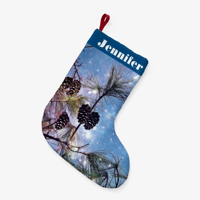 Your Name on Christmas Pine Cones Small Christmas Stocking (Front (Hanging))