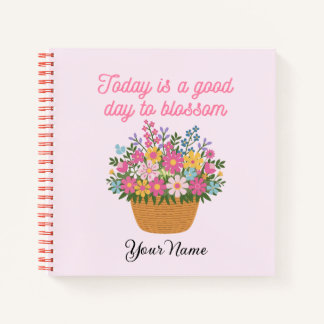 Your Name on Cute Pink Floral Spiral Notebook